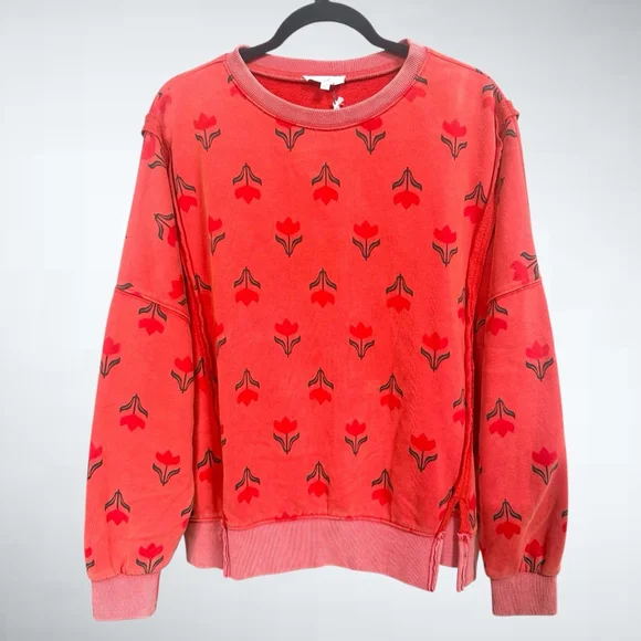 Easel Vintage Floral Print Sweatshirt in Boho Red Size S - Picture 3 of 7